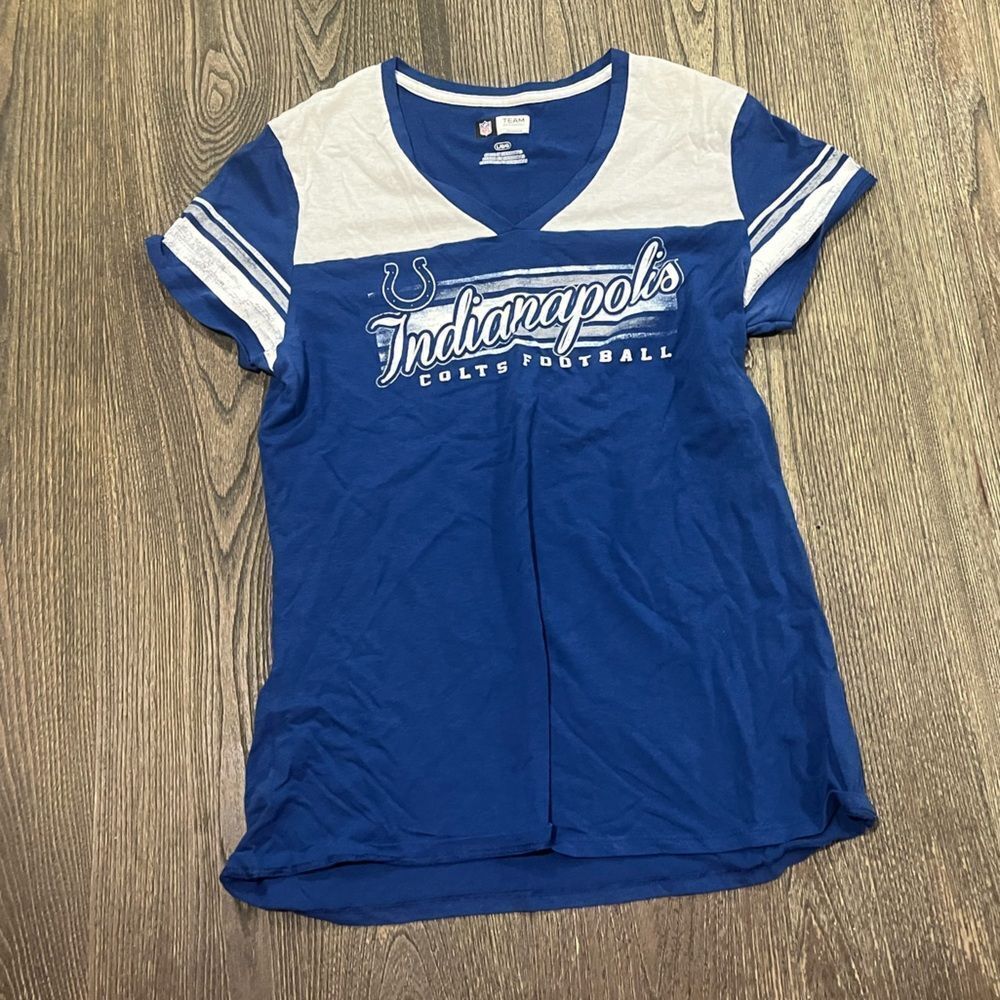 NFL x Team Apparel T-Shirt Indianapolis Colts Short Sleeve V-Neck Blue Size L